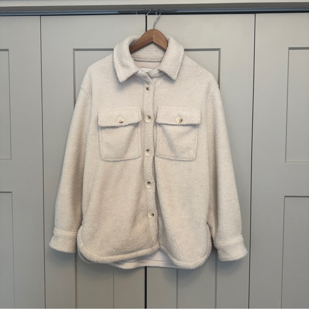 Abercrombie & Fitch Cream Sherpa Teddy Shacket Jacket Size M